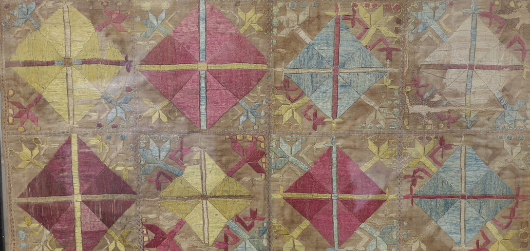 A framed 19th century Russian needlework panel - 30 x 59cm
